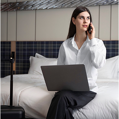 Business traveler working comfortably