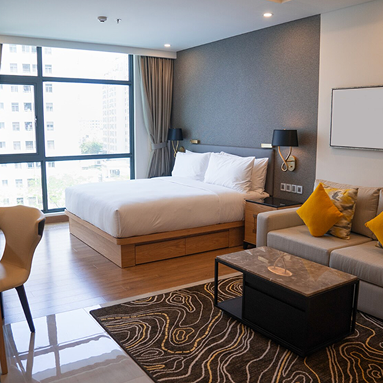 Modern business hotel room with work space
